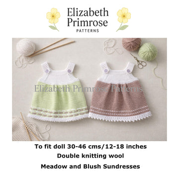 Meadow and Blush Dolls Sundress Knitting Pattern P44 – DK Yarn – Elizabeth Primrose Patterns