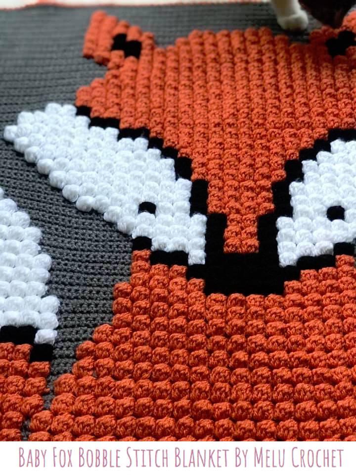 Baby Fox Bobble Stitch Blanket US terminology by Melu Crochet