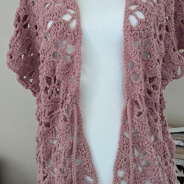 PINK ROSE CROCHET KIMONO/BEACH COVER-UP