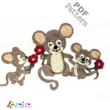 Mouse Mom & Babies crochet applique pattern