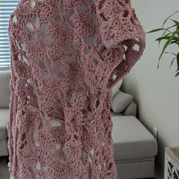 PINK ROSE CROCHET KIMONO/BEACH COVER-UP
