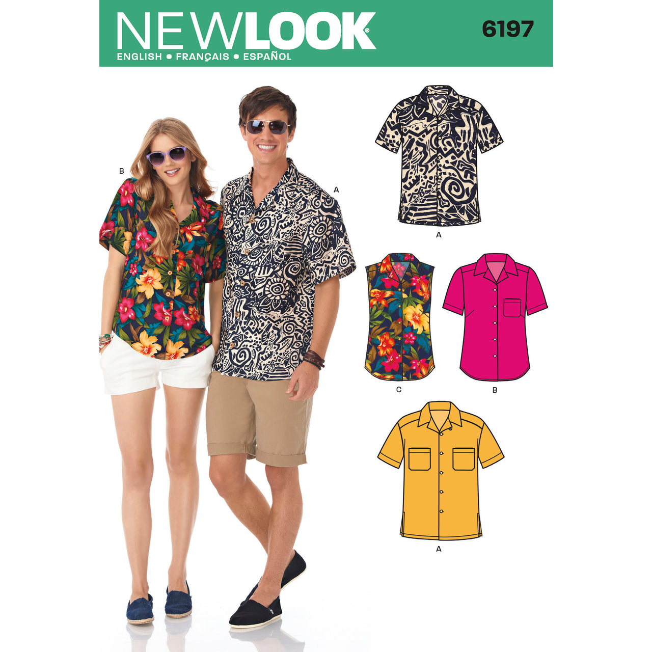 New Look Misses' and Men's Shirts 6197 - Paper Pattern, Size A (8 -18 / XS -XL)