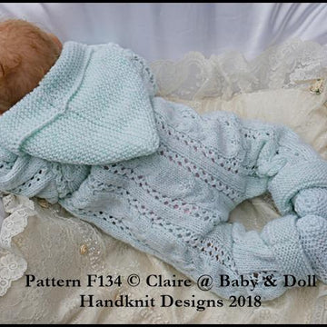 Cabled All in One and Socks Set for 16-22” doll/preemie – 3m+ baby