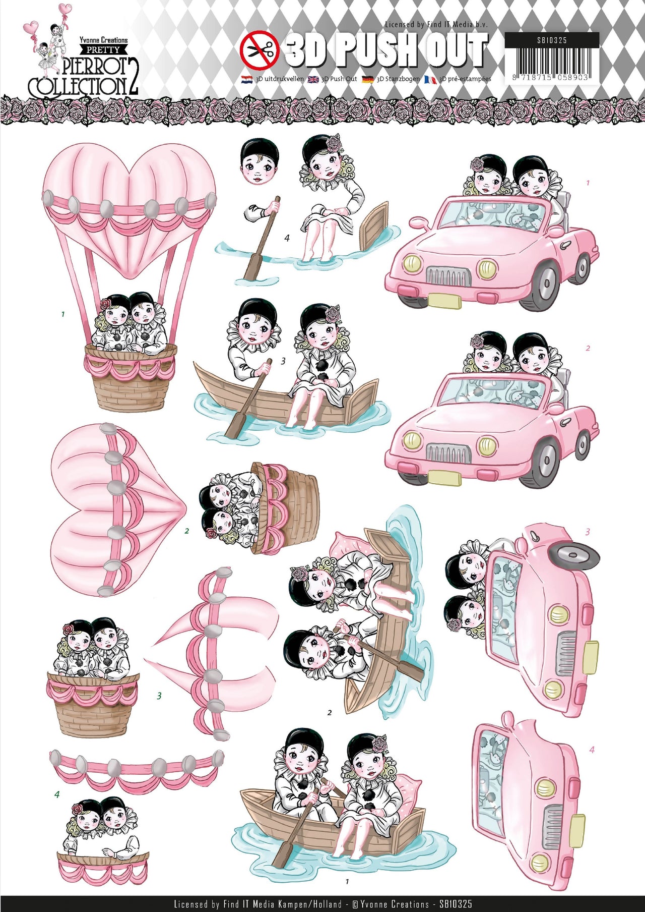Find It Trading Yvonne Creations Punchout Sheet - Car Trip, Pretty Pierrot 2