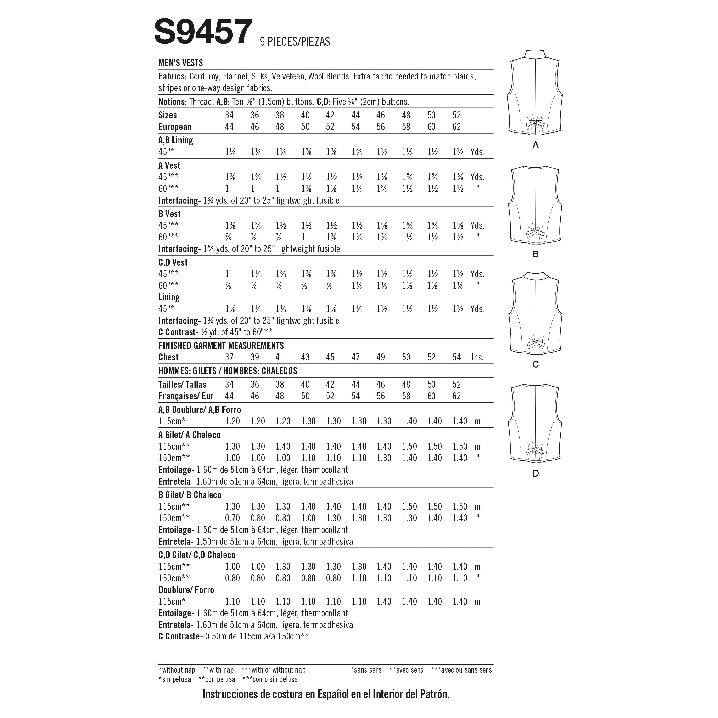 Simplicity Men's Vests S9457 - Sewing Pattern