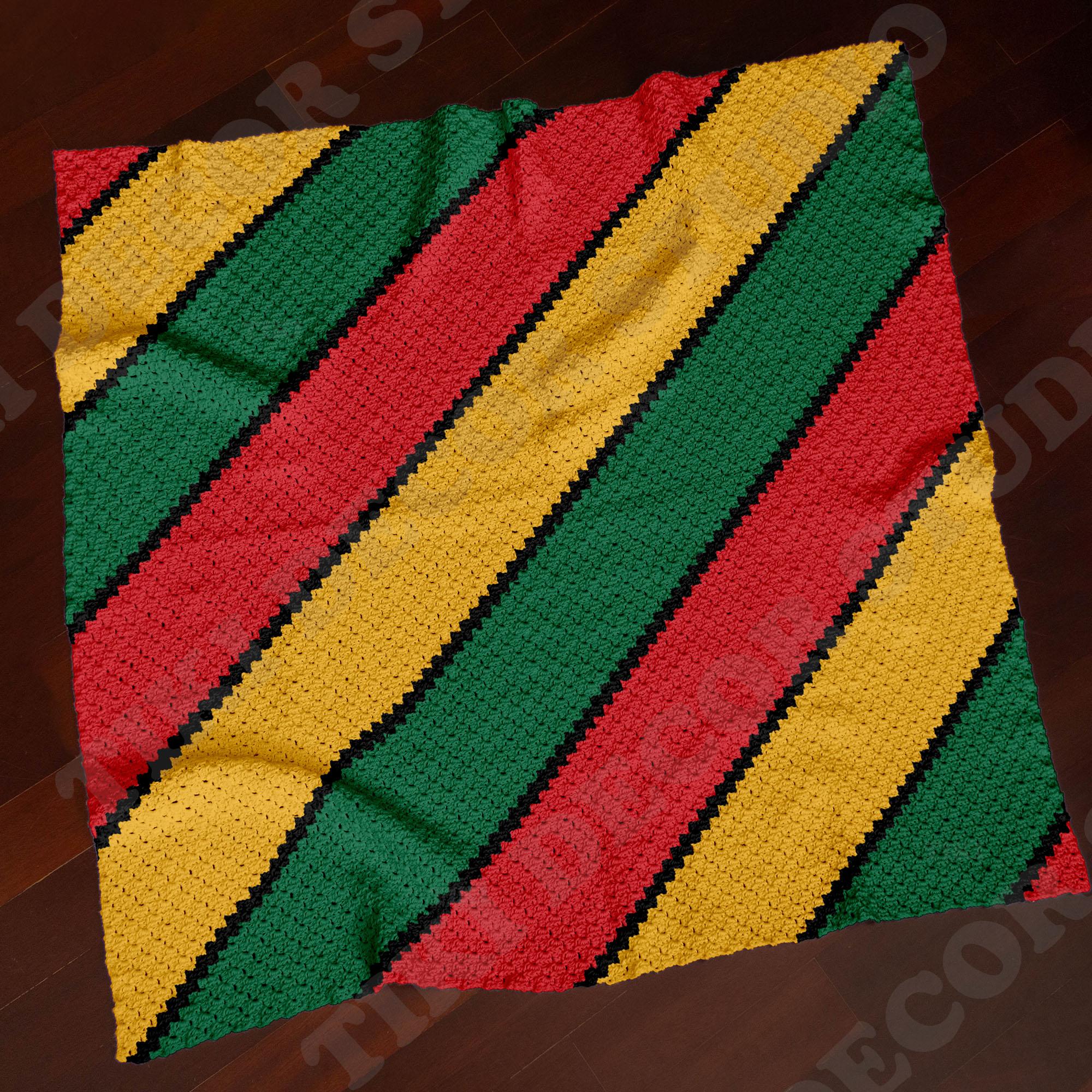 Rasta Striped Blanket Yellow Red Green Rastafari Afghan C2C CROCHET PATTERN
