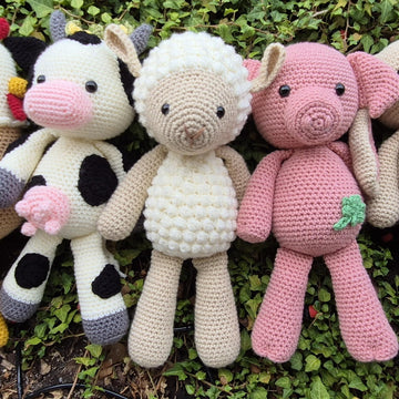 Farm Animal Set Bunny Chicken Cow Pig Sheep Lamb crochet amigurumi