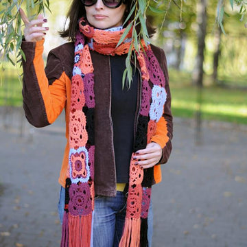Lila boho crochet scarf with fringe