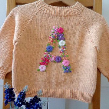 Floral Initial Embroidery Knitting Baby Sweater