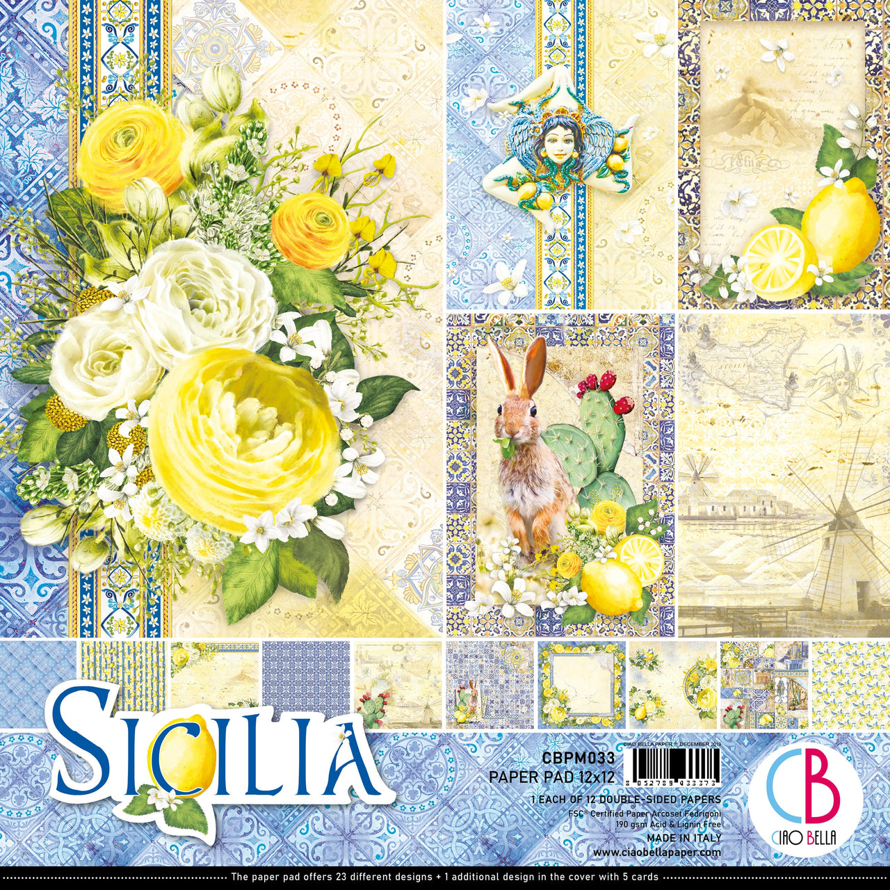 Ciao Bella Double-Sided Paper Pack 90lb 12"X12" 12/Pkg - Sicilia, 12 Designs/1 Each