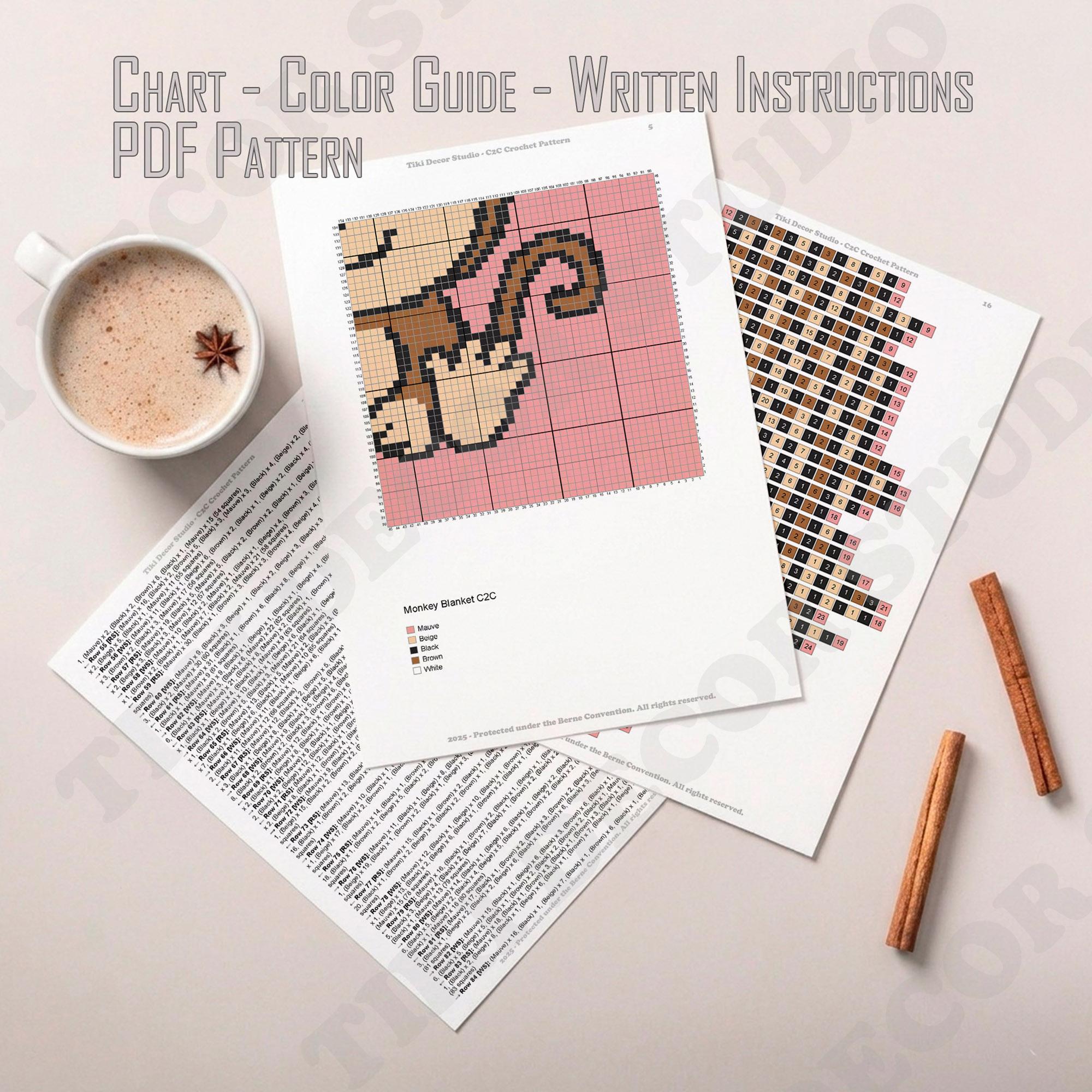 C2C Cute Monkey Blanket Mauve Baby Throw Graphgan Crochet PATTERN