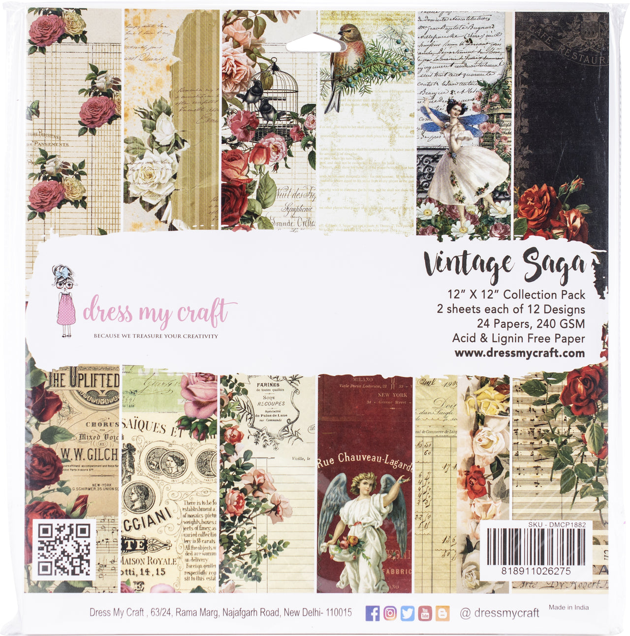 Dress My Crafts Single-Sided Paper Pad 12"X12" 24/Pkg - Vintage Saga, 12 Designs/2 Each