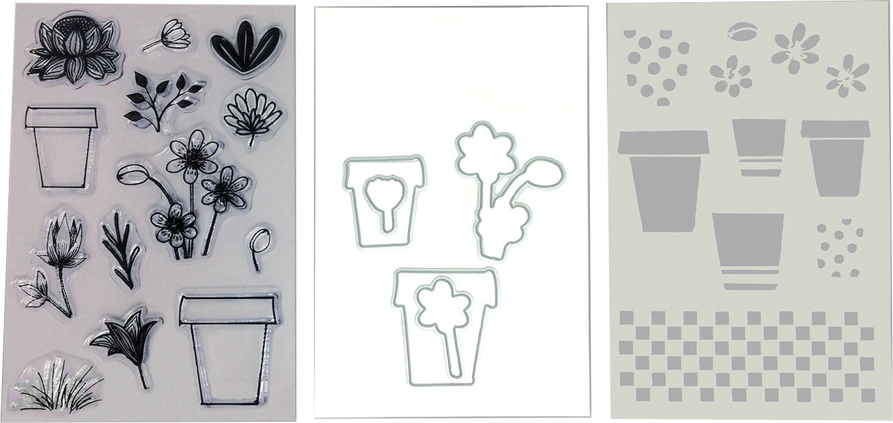 Ranger Wendy Vecchi Make Art Stamp, Die & Stencil Set - Flower Pot