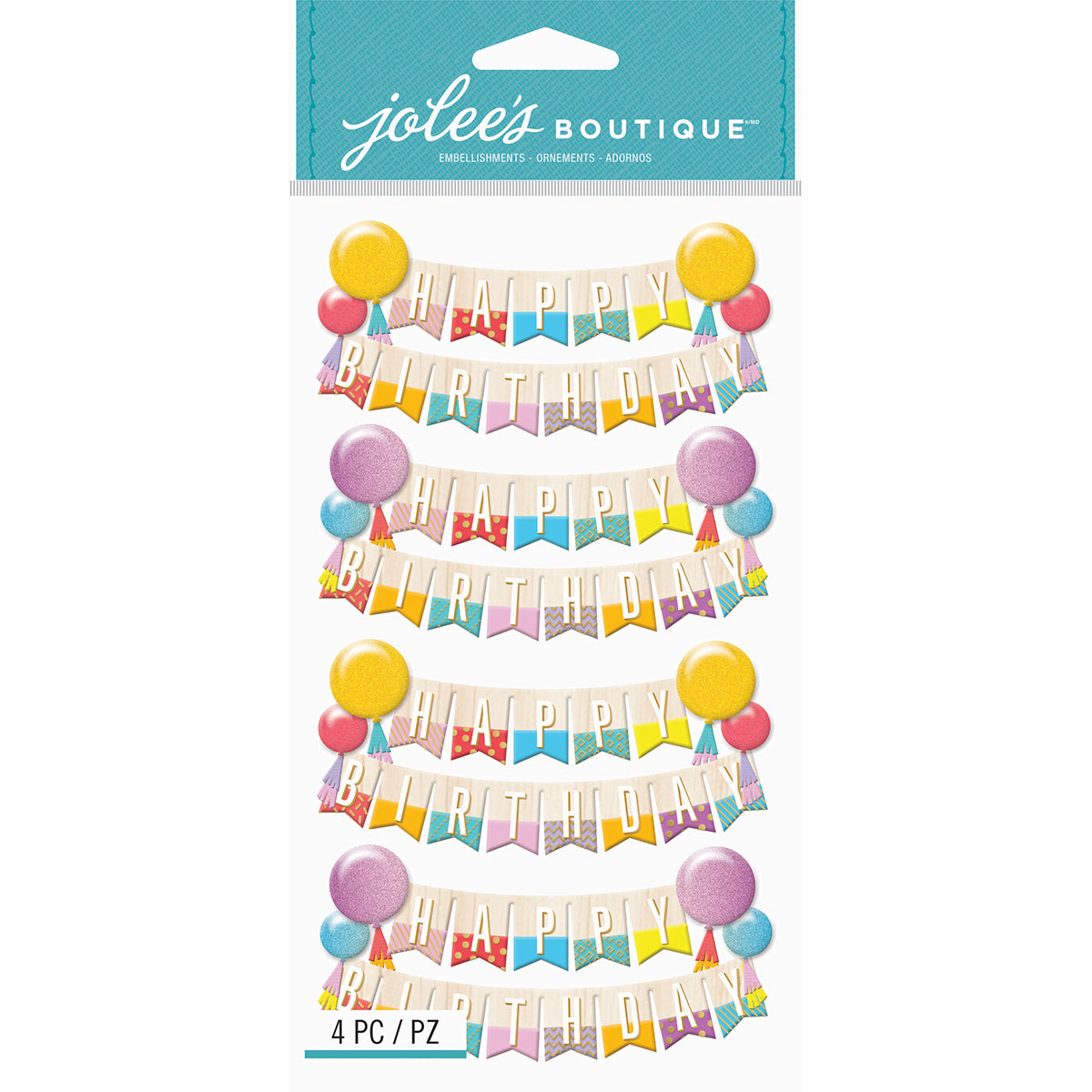 Jolee's Le Grande Dimensional Stickers - Happy Birthday Banners