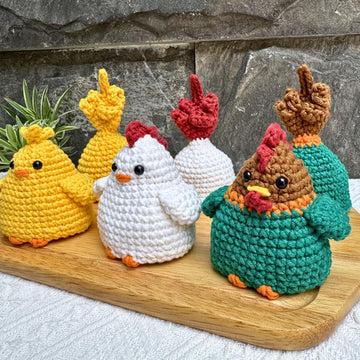 Flip the Bird Crochet Pattern Bundle 3 in 1: Chicken Family Funny Amigurumi PDF