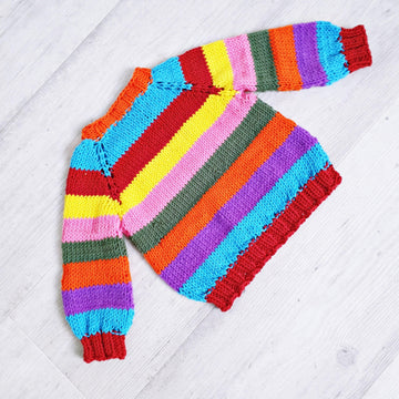 Baby Rainbow stripe top down jumper PDF knitting pattern, 0-2 years