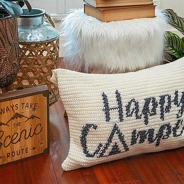 Happy Camper Crochet Pillow Cover