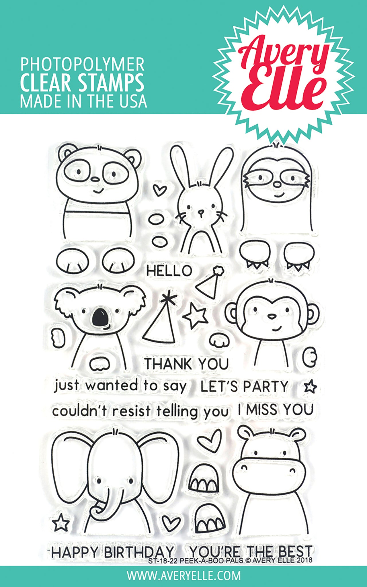 Avery Elle Clear Stamp Set 4"X6" - Peek-A-Boo Pals