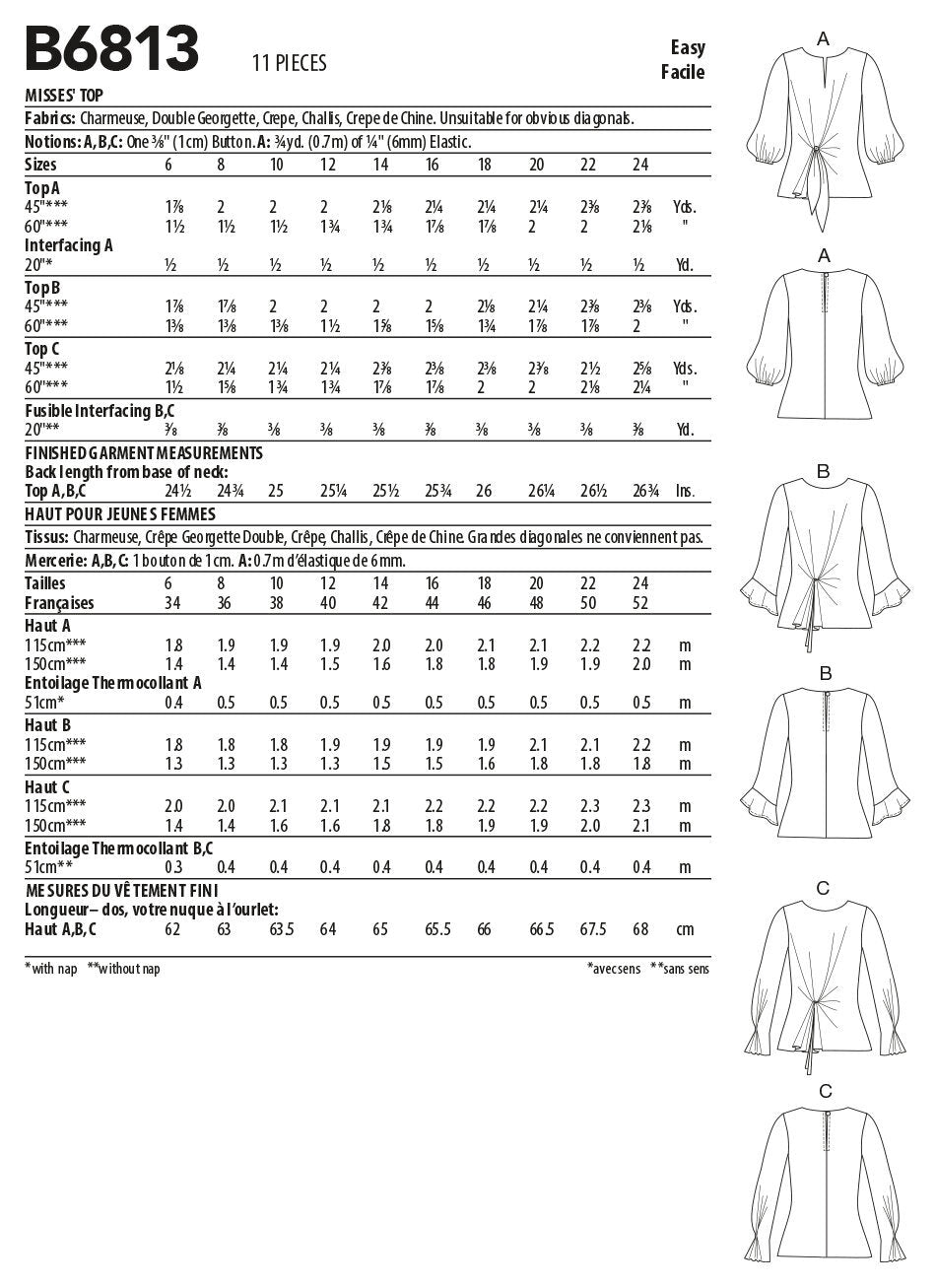Butterick Misses' Top B6813 - Sewing Pattern