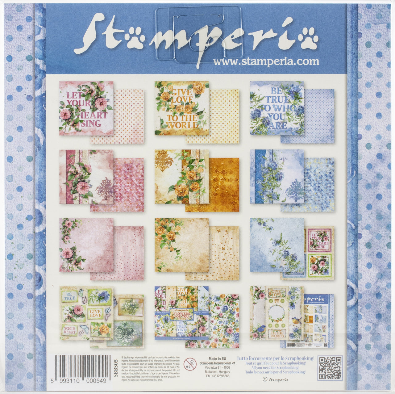 Stamperia Intl Stamperia Double-Sided Paper Pad 8"X8" 10/Pkg - Flowers For You Aquarelle, 10 Designs