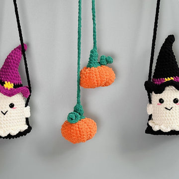 Ghost Witch Hats Sit on Swing Pumpkins crochet