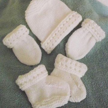White Baby Hat Mittens bootie set