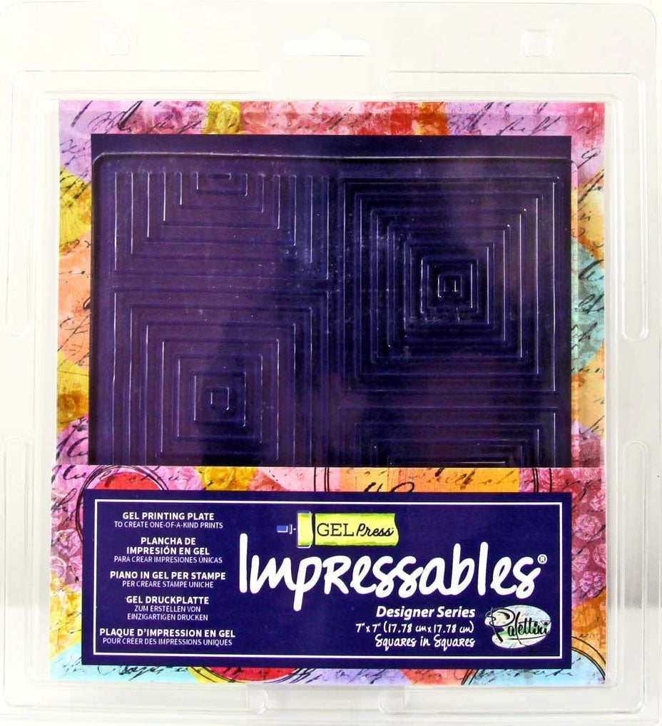 Gel Press Impressables 7"x7" Embossed Gel Plate By Palettini - Squares In Squares