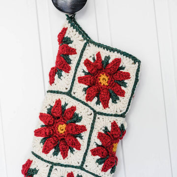 Poinsettia Granny Square Christmas Stocking