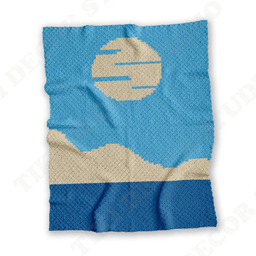 Blue Landscape Blanket C2C Crochet Pattern Sky Sun Moon Graph Throw