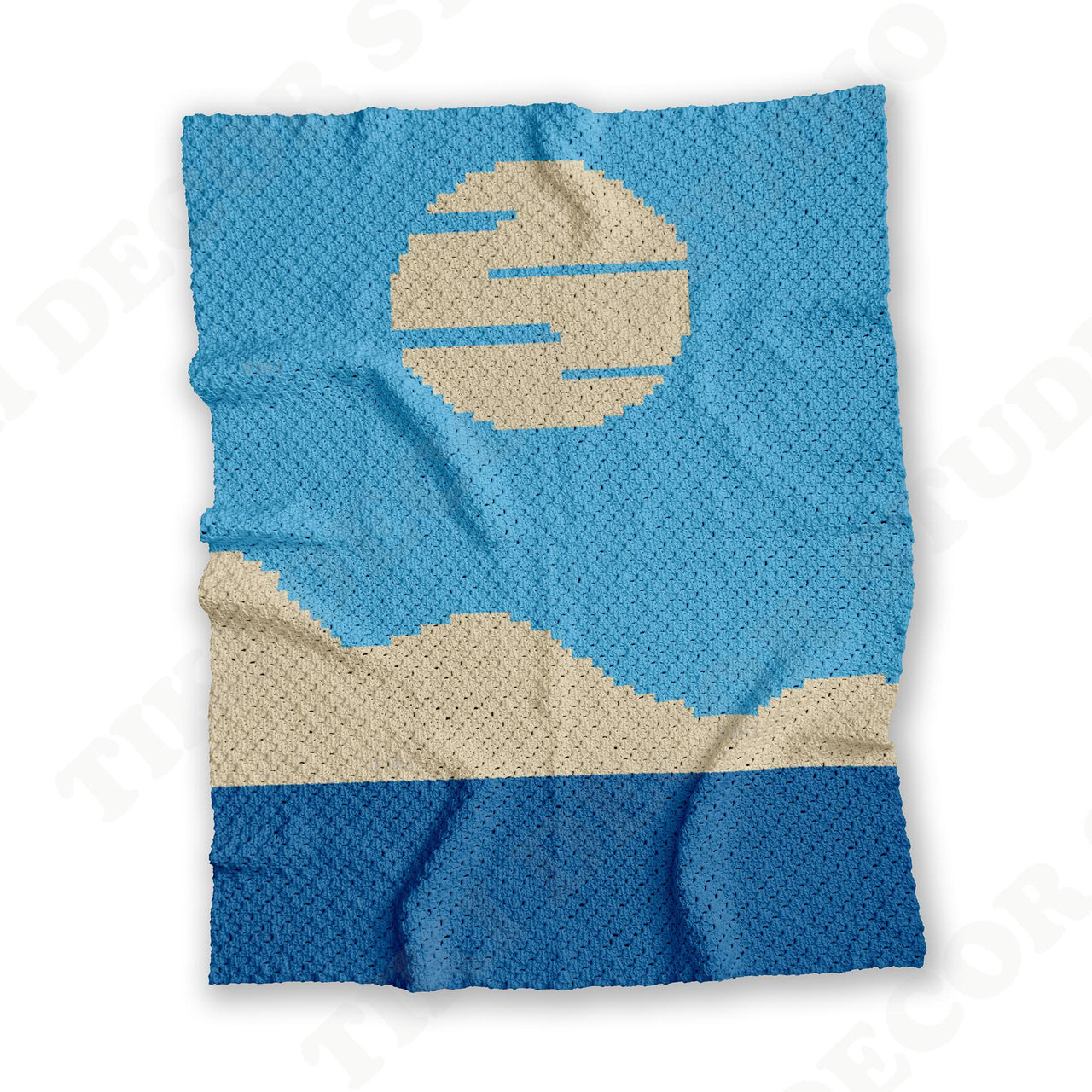 Blue Landscape Blanket C2C Crochet Pattern Sky Sun Moon Graph Throw