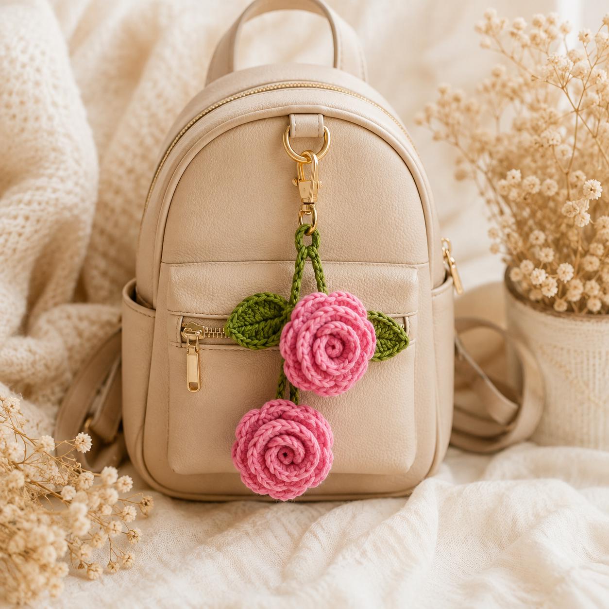 Crochet Flower Keychain & Bag Charm Pattern – PDF + Video Tutorial