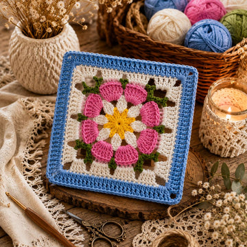Crochet Square Motif PDF Pattern + Video Tutorial | Granny Square Blanket Block