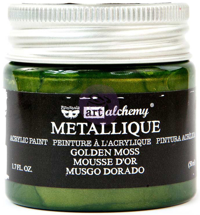Prima Marketing Finnabair Art Alchemy Acrylic Paint 1.7 Fluid Ounces - Metallique Golden Moss