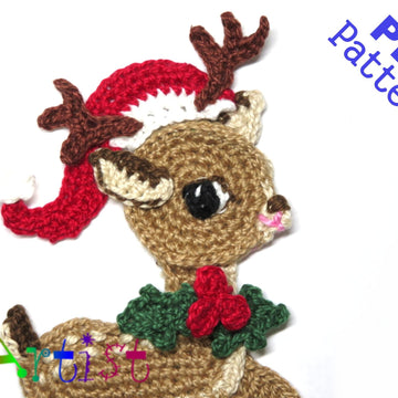 Reindeer Baby 2 with Santas Hat Birds Crochet Applique