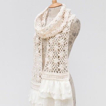 Crochet Lace Scarf with Flowers