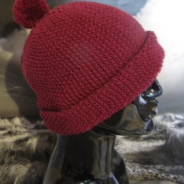 Roll Brim Moss Stitch (Seed Stitch) Bobble Beanie Hat