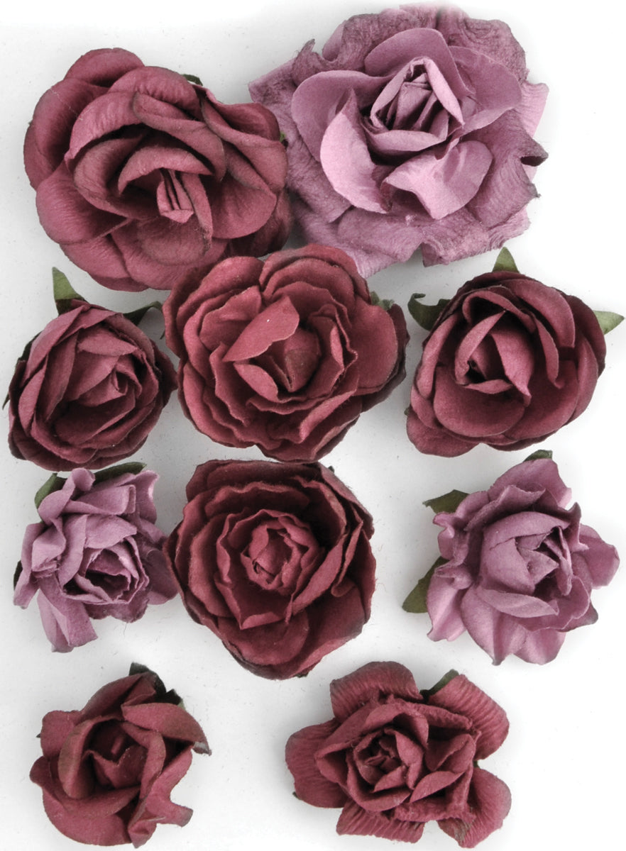 Kaisercraft Paper Blooms 10/Pkg - Cranberry, 1" - 1.5"
