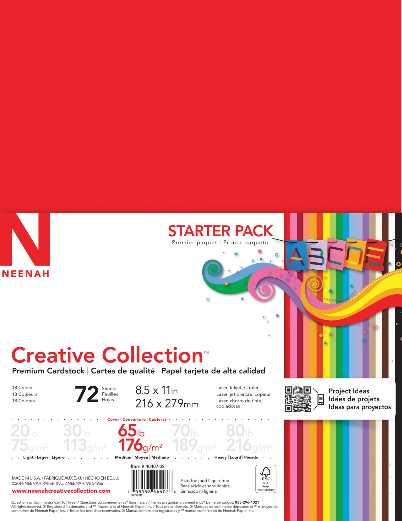 Neenah Paper Neenah Creative Collection Cardstock Pack 8.5"X11" 72/Pkg - 18 Bold & Vivid Colors