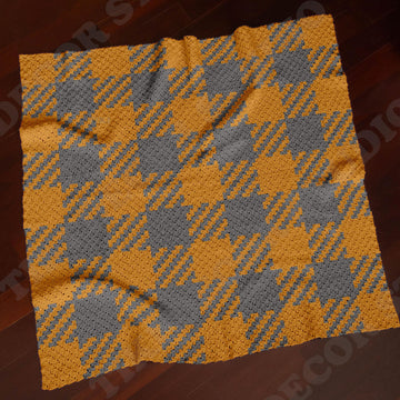 C2C CROCHET PATTERN Orange Plaid Blanket Sofa Afghan Square Throw 74x74 inch