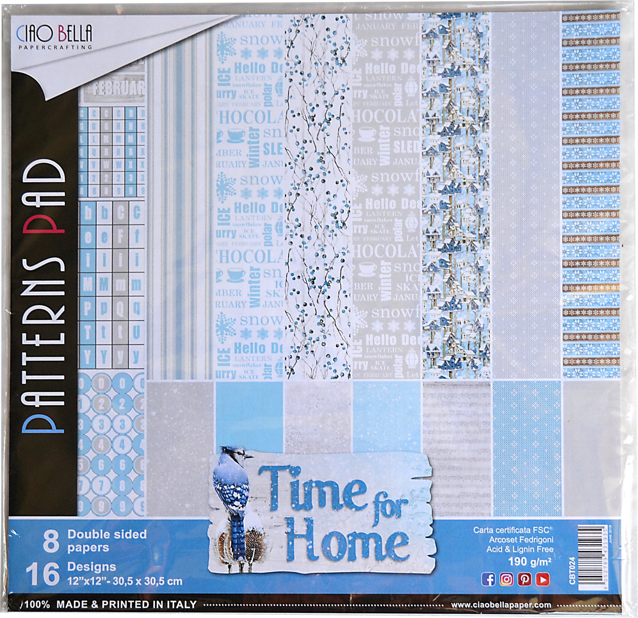 Ciao Bella Double-Sided Paper Pack 90lb 12"X12" 8/Pkg - Time For Home, 8 Designs/1 Each