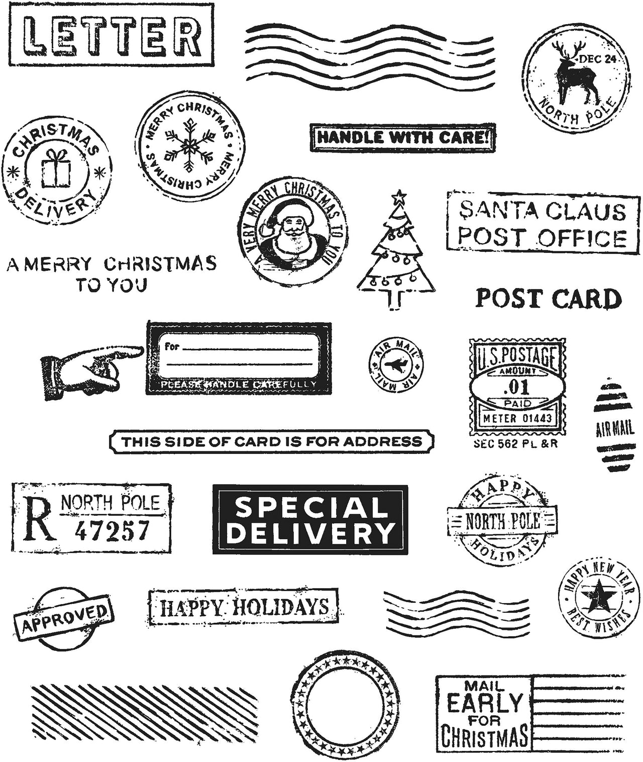 Stampers Anonymous Tim Holtz Cling Stamps 7"X8.5" - Holiday Postmarks