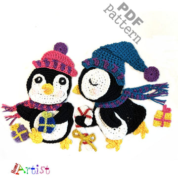 Penguin duo crochet applique pattern