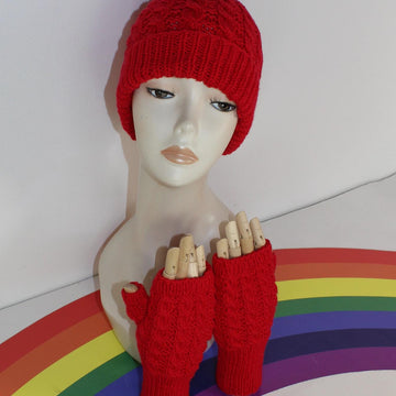 Adult & Teen Aran Simple Cable Beanie Hat & Gloves