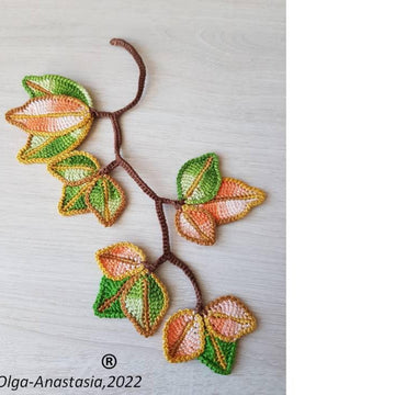 Crochet autumn decor, bright branches with leaves