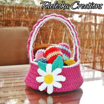Easter flower basket and coloured easter eggs