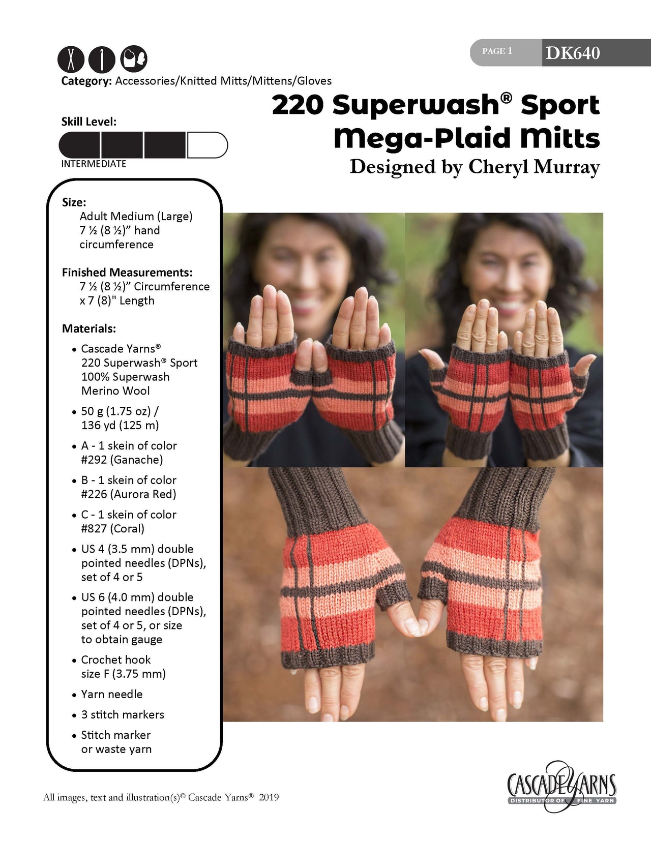 Mega-Plaid Mitts in Cascade Yarns 220 Superwash® Sport - DK640 - Downloadable PDF