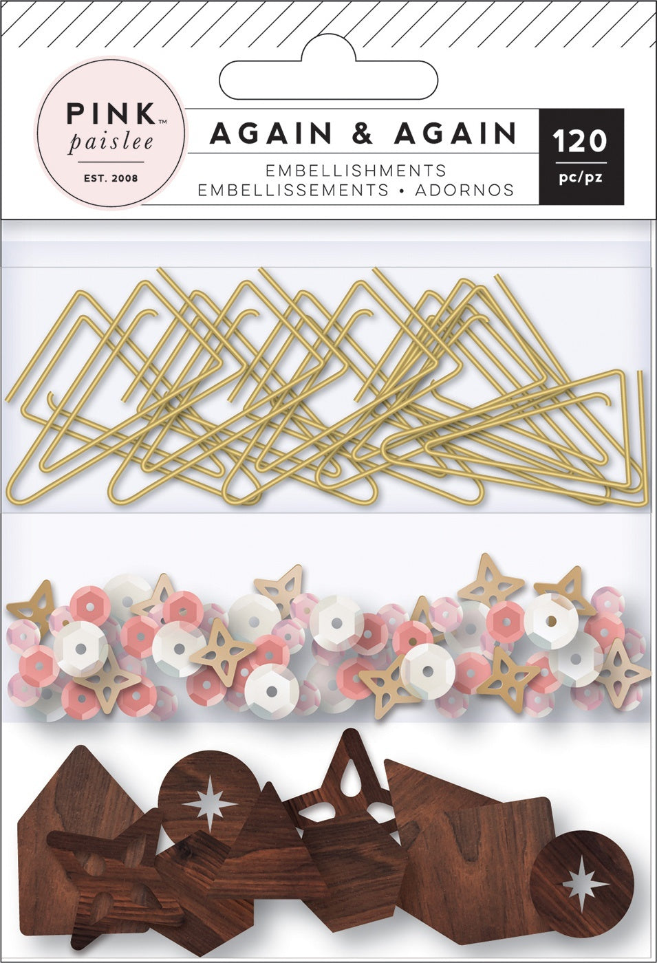 American Crafts Again & Again Mixed Embellishments - Paper Clips, Sequins & Wood Veneers