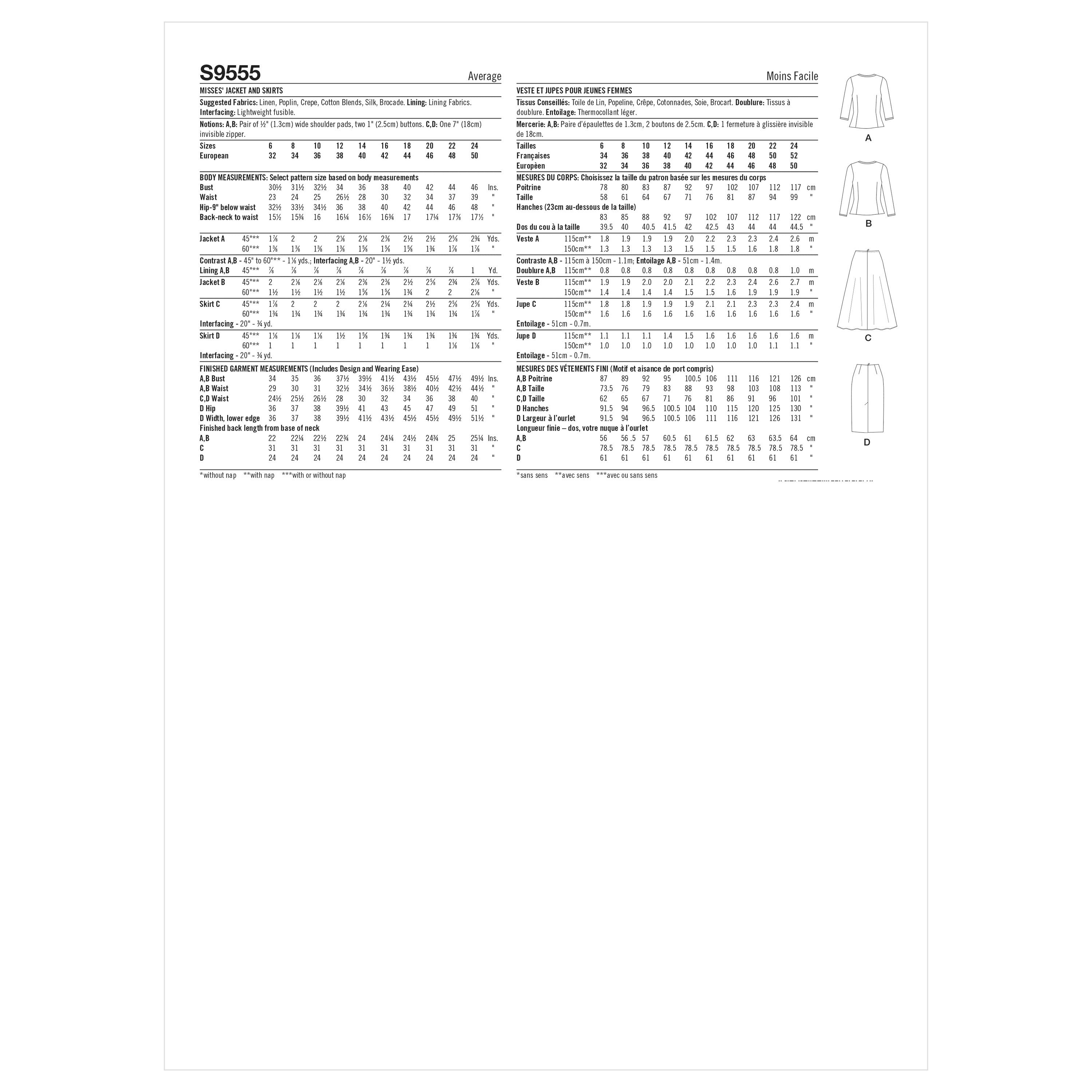Simplicity Misses' Jacket and Skirts S9555 - Sewing Pattern