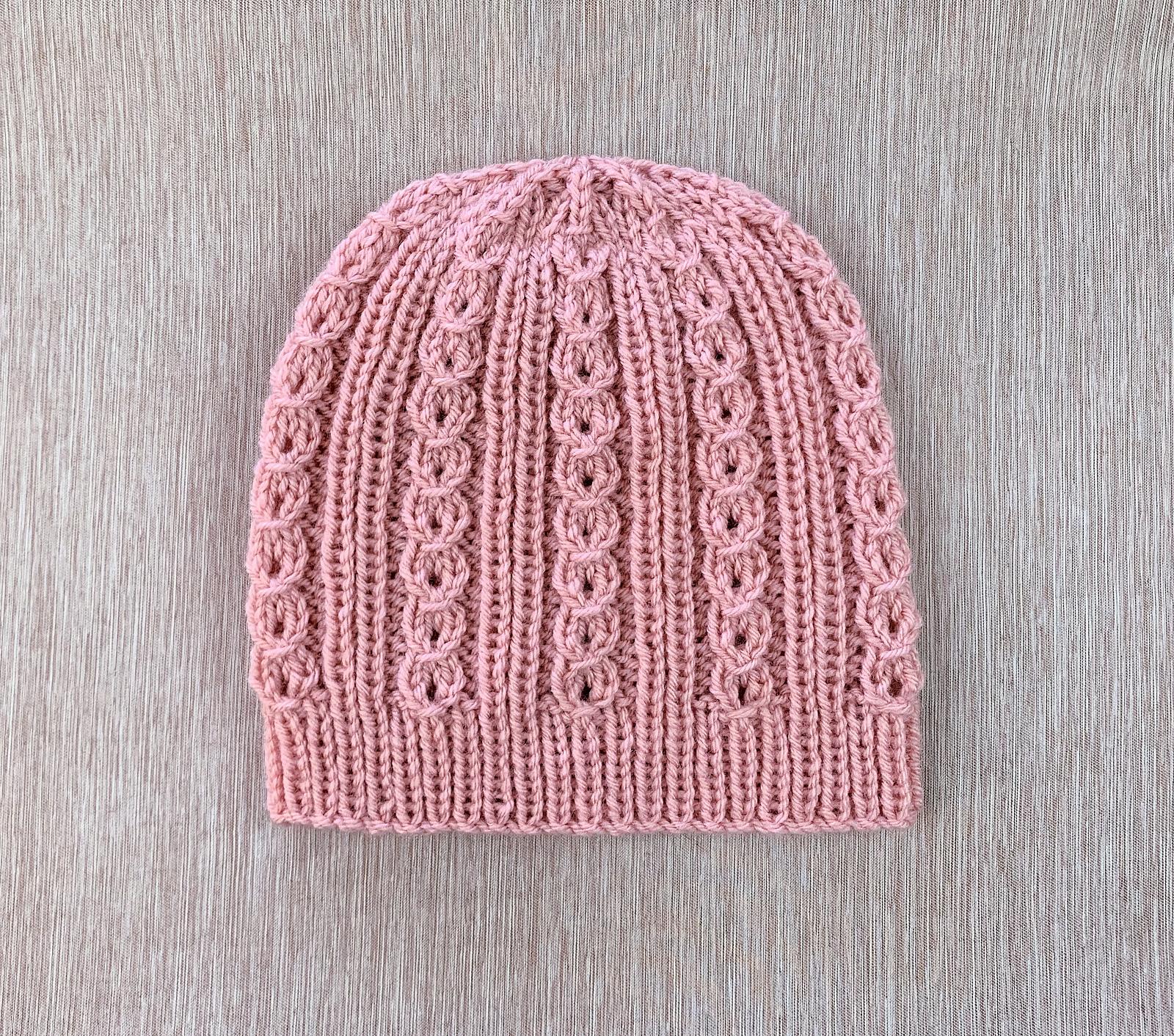 Hat with Small Eyelet Mock Cables