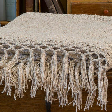 Linen Stitch Knit Throw w/Crochet Edge & Tassels
